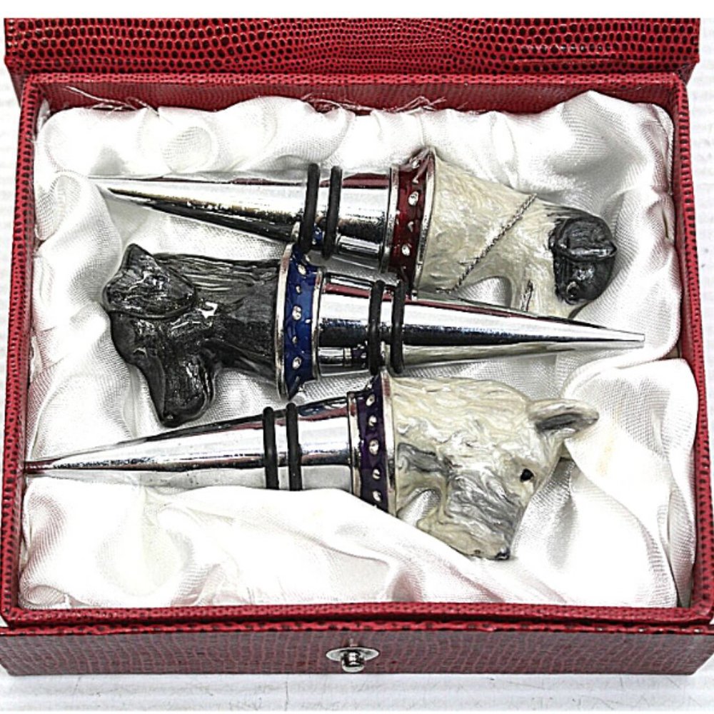 Bombay Set of 3 Enamel Dog Head Bottle Stoppers
